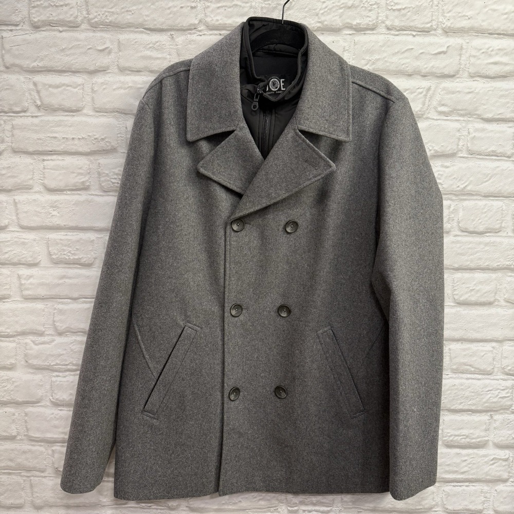 Joseph Abboud Peacoat Men LT Gray Wool Blend Double Breasted Zip Front Liner NEW